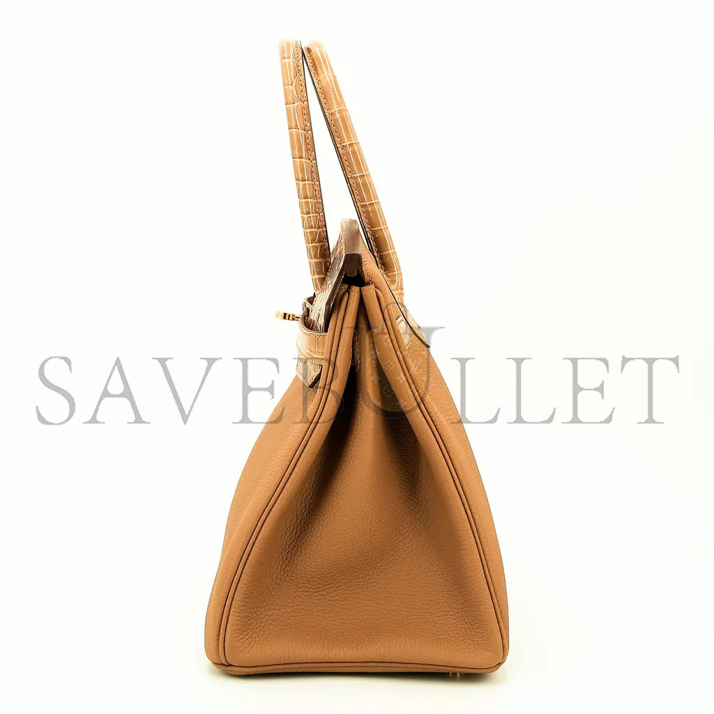 HERMÈS MASTER BIRKIN 25 CROCODILE AND TOGO LEATHER GOLDEN BROWN GOLD BUCKLE H076216CK42 (25*20*13cm)